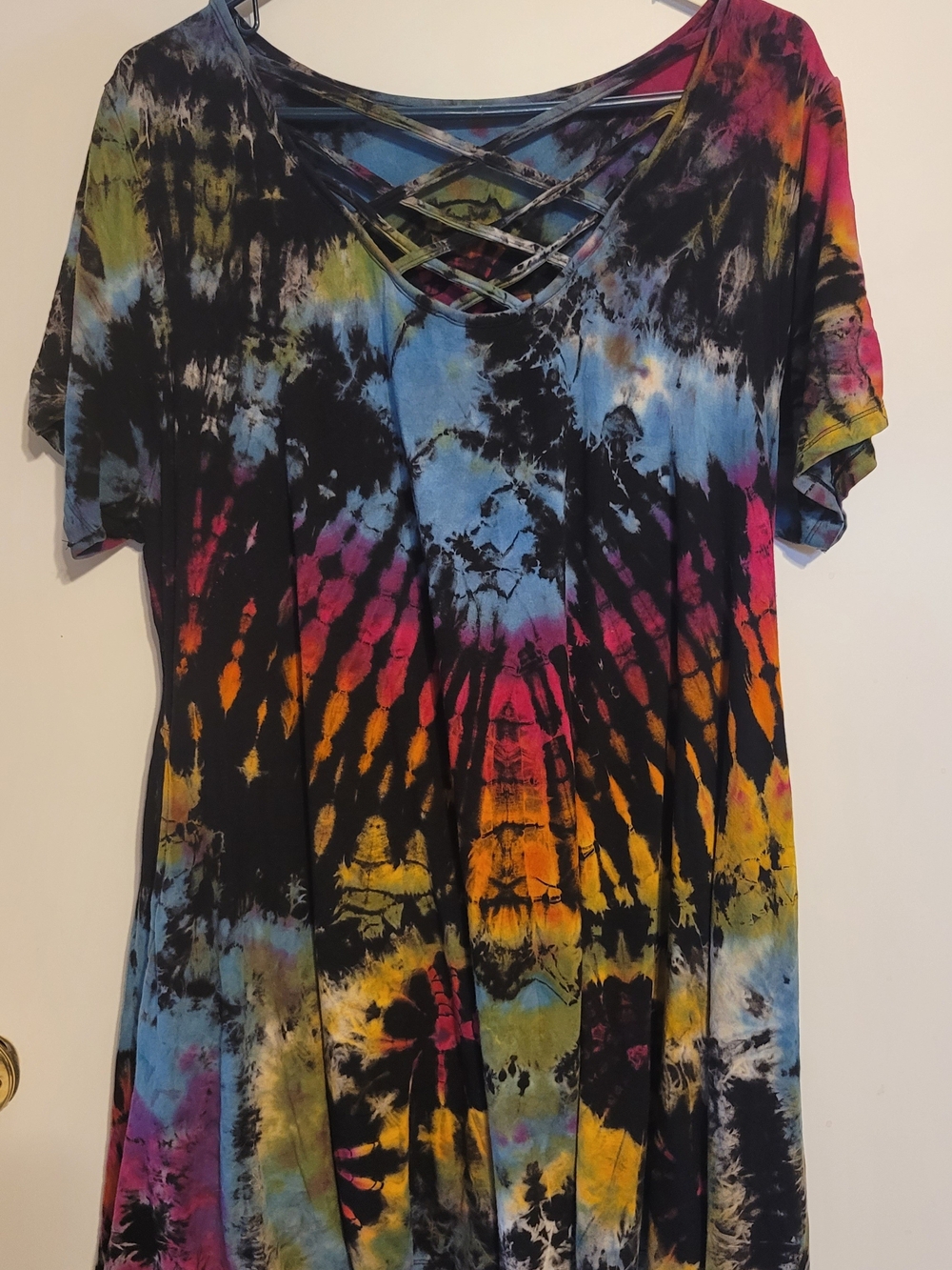 Kathmandu Imports Tie Dye Criss Cross V-Neck Top Plus Size XXL Boho